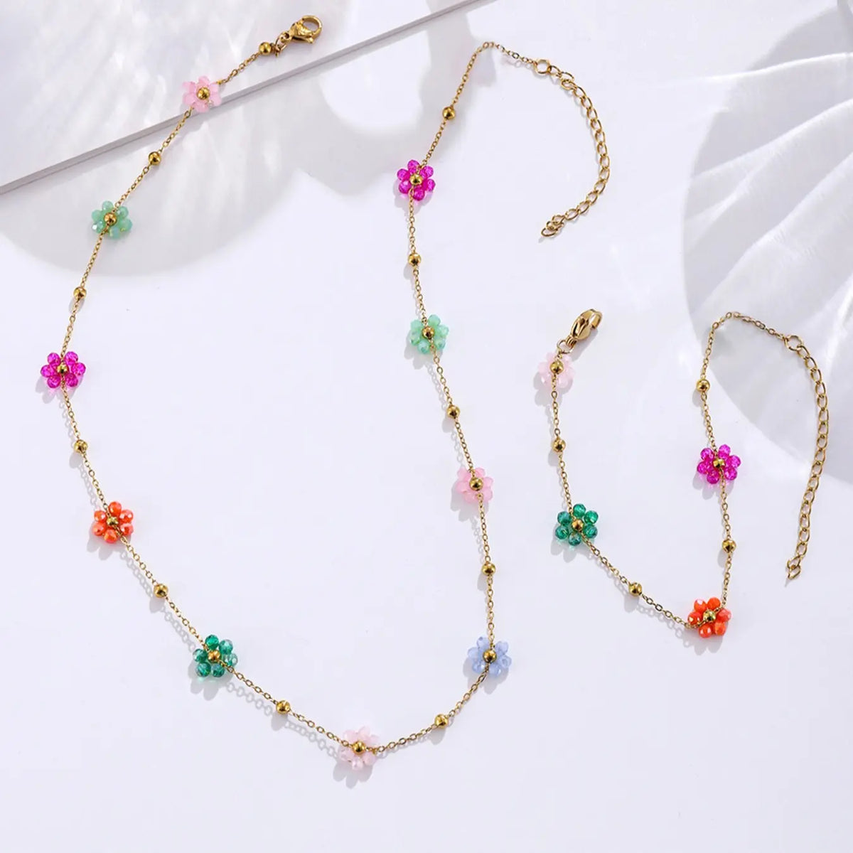 Women's Stainless Steel Handmade Flower Bracelet Necklace Set, Waterproof Rust-Resistant Matching Jewelry Set for Beach Vacation Daily Wear Gift Waterproof Jewelry Sets Trendy Fashionable Jewelry Set, Jewellery Gift Set