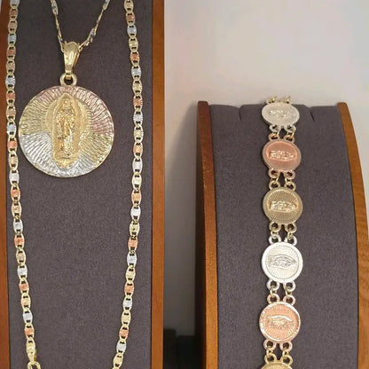 VIRGIN MARY beautiful set religious style necklace with bracelet three colors Gold-plated fancy the perfect gift