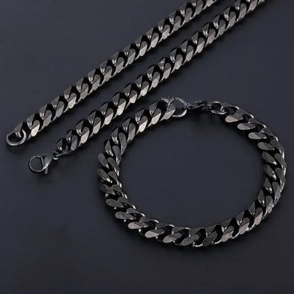 Mens Jewelry Sets Stainless Steel Black Color Curb Link Necklace Bracelet Jewelry Sets for Men Women Gifts 3/5/7/9/11mm