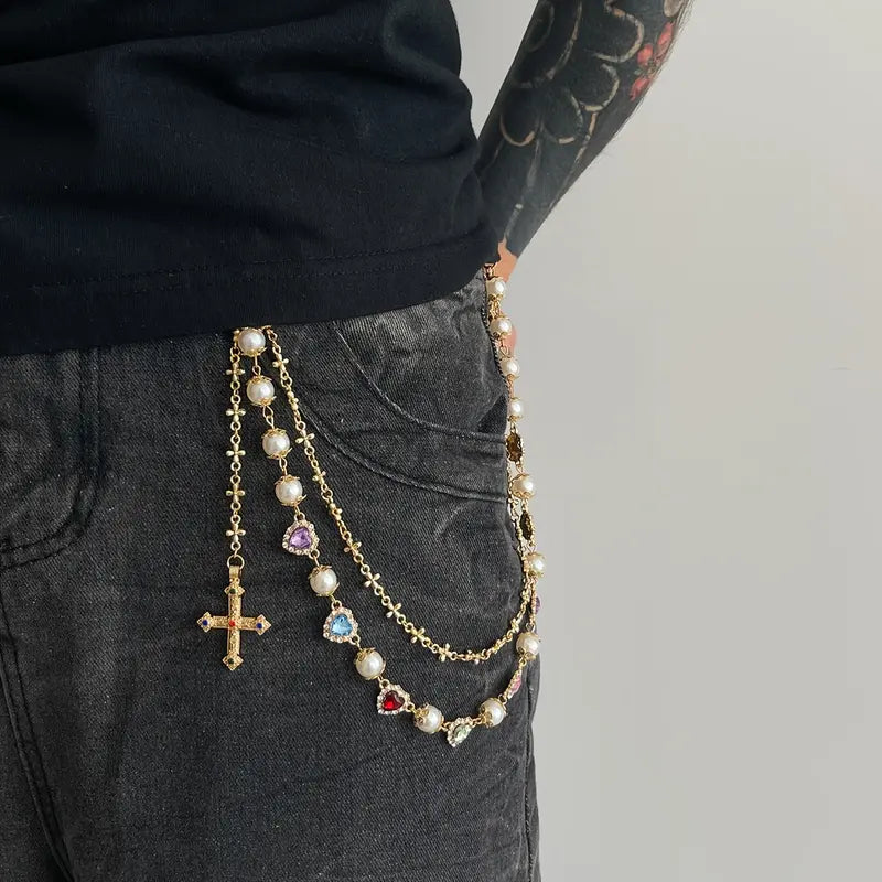 Men's Elegant Alloy Artificial Crystal Pendant Waist Chain - Casual Male Body Chain, Punk Keychain for Hip Hop Jeans, Daily Fashion Costume Jewelry for Valentine's Day, Easter Gifts