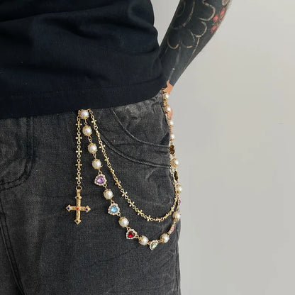 Men's Elegant Alloy Artificial Crystal Pendant Waist Chain - Casual Male Body Chain, Punk Keychain for Hip Hop Jeans, Daily Fashion Costume Jewelry for Valentine's Day, Easter Gifts