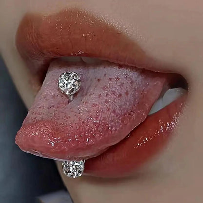 Luxury Titanium Steel Tongue Piercing Jewelry for Women, Engraved Diamond Design, Glossy Polished Finish, Elegant Daily Accessory, Body Jewelry, Bernay Tongue Ring, Body Jewellery