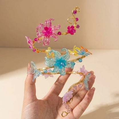 Rainbow Gradient Transparent Flower Butterfly Arm Bracelet, Colorful Beaded Spiral No-Piercing Upper Arm Ring, Beach Festival Body Jewelry, Bead Bracelets, Boho Jewelry
