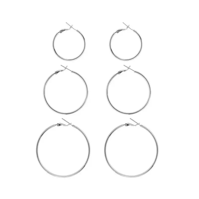 Women's Oversize Hoop Earrings Set - 3 Pairs (40mm, 50mm, 60mm) Thin Silver Big Hoops, Hypoallergenic Circle Earrings for Daily Wear, Fashionable Multi-Size Bold Design Accessories for Women