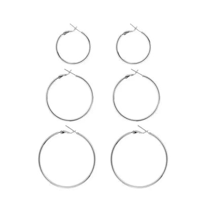 Women's Oversize Hoop Earrings Set - 3 Pairs (40mm, 50mm, 60mm) Thin Silver Big Hoops, Hypoallergenic Circle Earrings for Daily Wear, Fashionable Multi-Size Bold Design Accessories for Women
