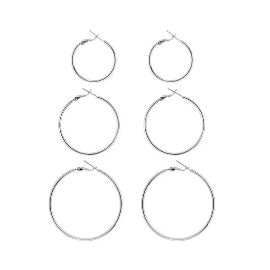 Women's Oversize Hoop Earrings Set - 3 Pairs (40mm, 50mm, 60mm) Thin Silver Big Hoops, Hypoallergenic Circle Earrings for Daily Wear, Fashionable Multi-Size Bold Design Accessories for Women
