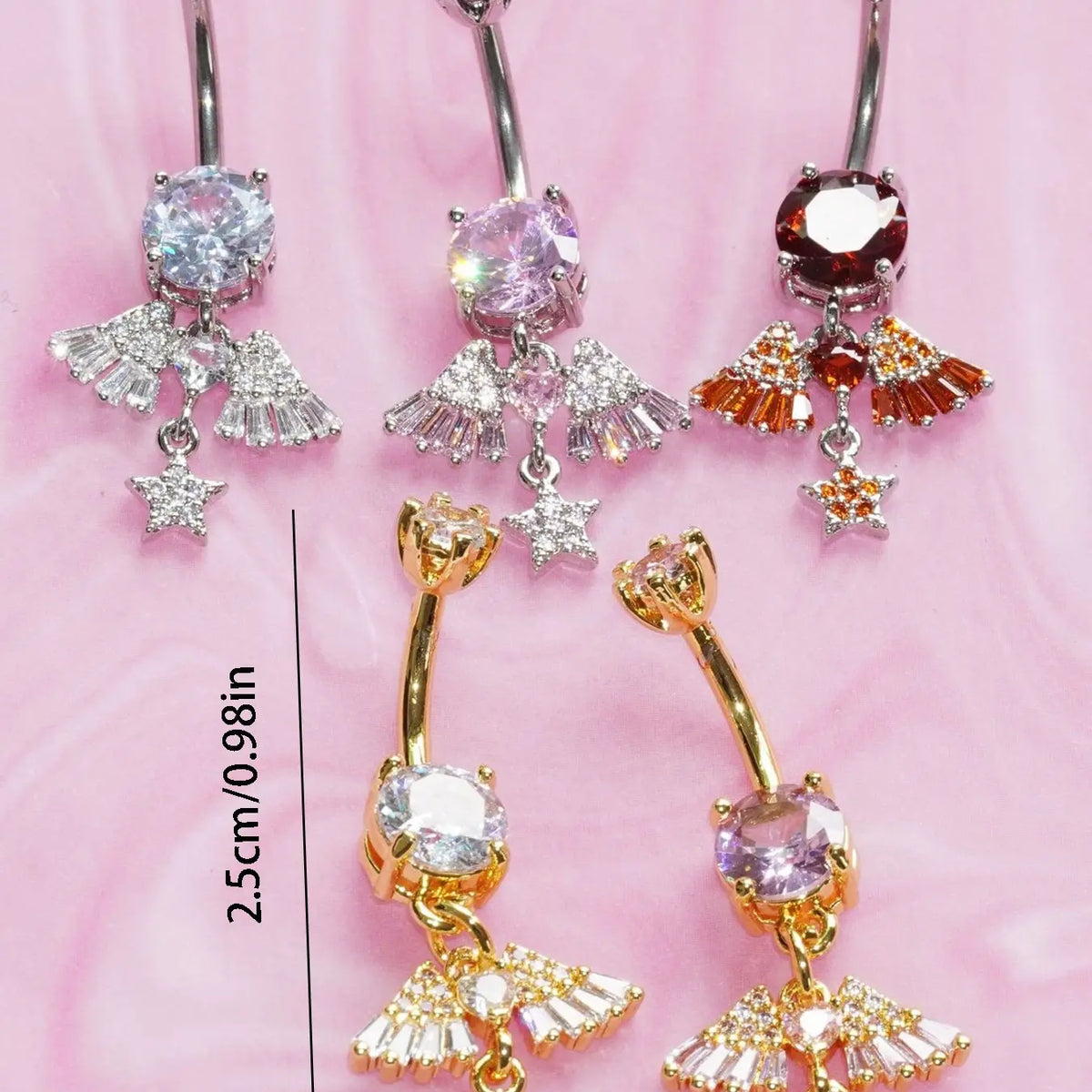Summer Fashion Unique Design Artificial Zircon Star Wing Pendant Navel Ring, Navel Piercings, Fashion Sweet Style Stainless Steel Belly Button Piercing Jewelry, Belly Button Rings