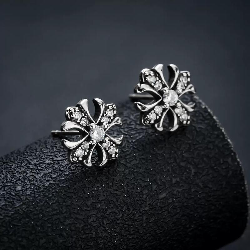 Unisex Gothic Studded Cross 1 Pair Earrings - Vintage Punk Alloy Rhinestone Emo Jewelry, Lightweight Dark Style Casual Shining Streetwear Studs, Women's Party & Daily Accessories