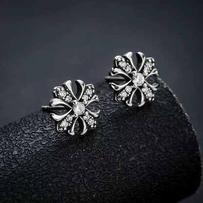 Unisex Gothic Studded Cross 1 Pair Earrings - Vintage Punk Alloy Rhinestone Emo Jewelry, Lightweight Dark Style Casual Shining Streetwear Studs, Women's Party & Daily Accessories